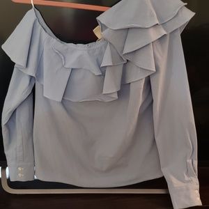 Seersucker One-Shoulder Ruffled Top H&M